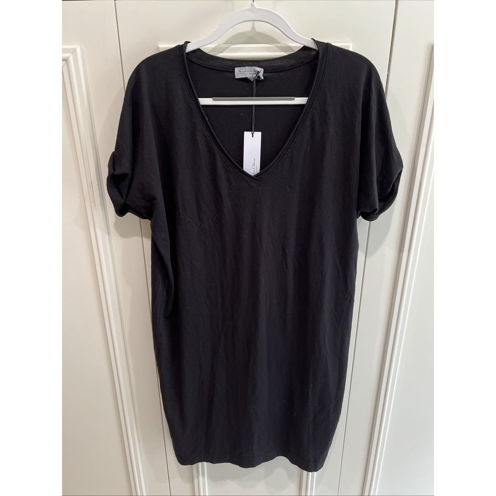 Michael Stars Black T Shirt MIDI Dress V Neck Short Sleeve Basic Minimalist